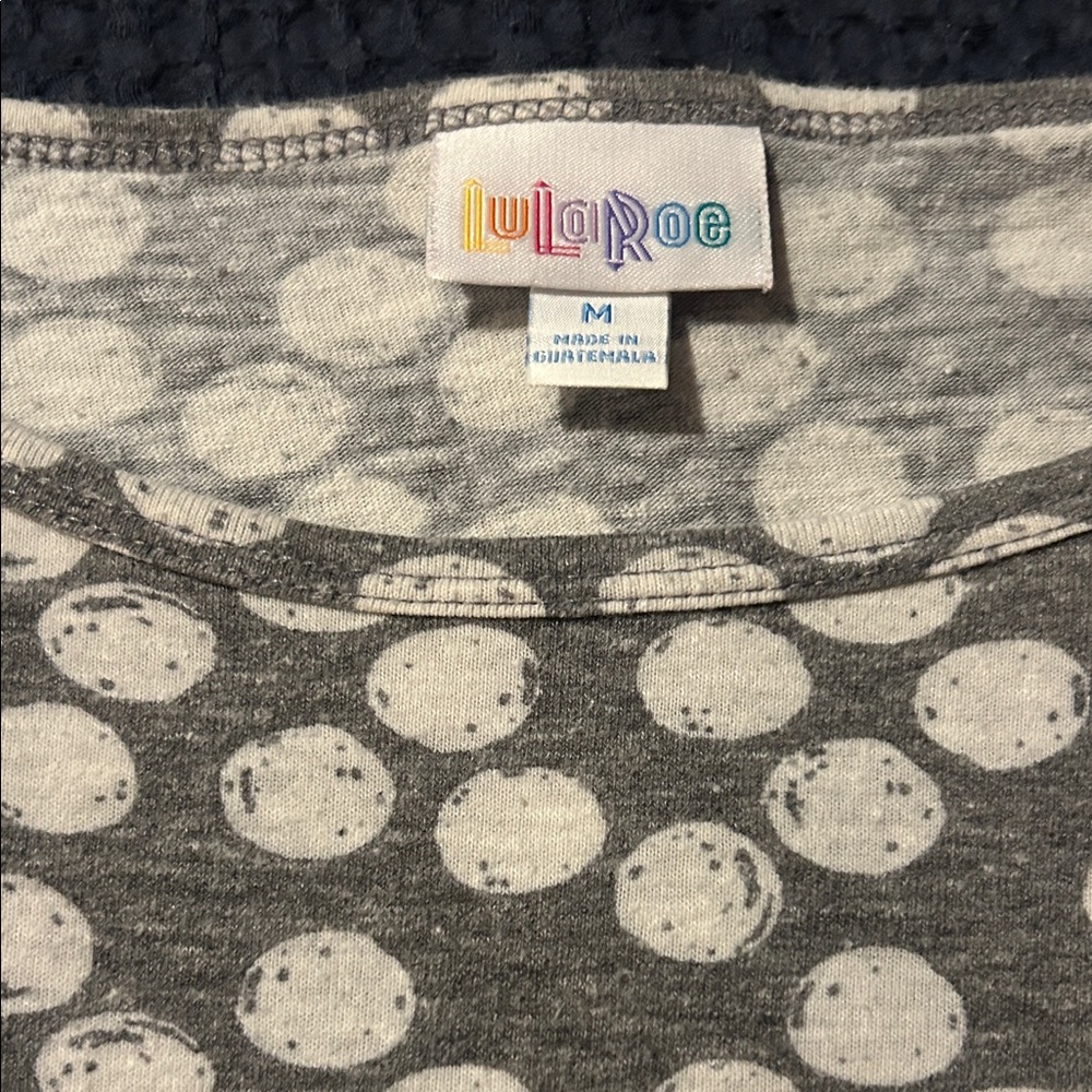LuLaRoe Gray and Cream Polka Dot Tee
